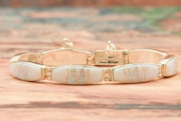 Calvin Begay Fire and Ice Opal Sterling Silver Link Bracelet
